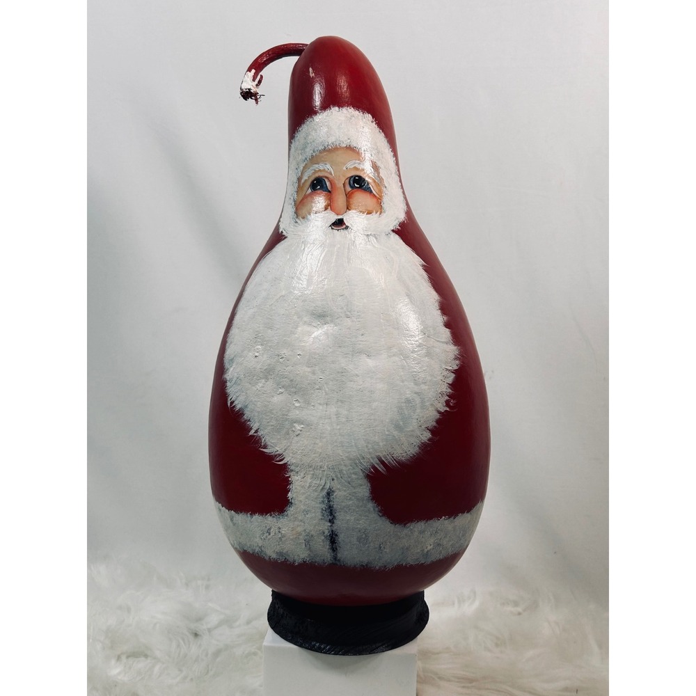 Hand‎ Painted Santa Claus Gourd Folk Art Christmas Holiday Decor Candy Canes Red